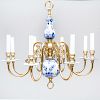Flemish Brass-Mounted Blue and White Porcelain Eight-Light Chandelier