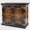 Victorian Black Lacquer Mother-of-Pearl Inlaid and Polychrome Painted Side Cabinet