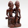 Yoruba Wood Carving of a Seated Couple, Democratic Republic of the Congo