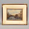 Firma sin identificar. El gran canal de Venecia. Firmado. Siglo XX. Tinta sobre marfilina. Enmarcado en metal dorado. 13 x 17 cm.