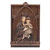 Anónimo. (Siglo XVIII) "Nuestra Señora del Sagrado Corazón". Alto relieve en talla de madera policromada. Enmarcada. 69 x 46 x 9 cm.