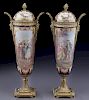 Pr. Sevres style covered vases with ormolu