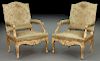Pr. Large French gilt carved open armchairs,