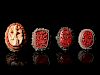 Four Chinese Red Lacquer Inset Silver Rings
Largest inset: length 1 1/4 in. 3 cm. 