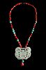 A Chinese White Jade and Hardstone Necklace
Length 16 in., 40.6 cm.