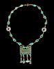 A Chinese Pale Celadon Jade and Hardstone Necklace
Length 19 7/8 in., 48 cm. 