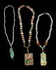 Three Chinese Jade, Jadeite and Hardstone Beaded Necklaces
Largest: length 15 1/2 in., 39 cm.
