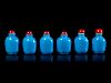 Six Chinese Blue Glass Snuff Bottles
Tallest: height 2 3/8 in., 6 cm.