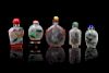 Five Chinese Inside Painted Glass Snuff Bottles
Largest: height 3 in., 7.6 cm.