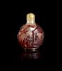 A Chinese Red Overlay Snowflake Ground Glass Snuff Bottle
Height 2 3/8 in., 6 cm. 