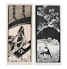 Two Japanese Woodblock Prints
Image: height 14 x 6 width in., 36 x 15 cm.