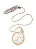 International, 14K Yellow Gold Open Face Pocket Watch with Fob Chain