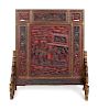 A Large Chinese Carved Red Lacquer Wood Table Screen
Height 35 x width 30 x depth 11 1/2 in., 88.9 x 76.2 x 29.2 cm. 