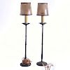 2 SLIM GOTHIC STYLE BRONZE LAMPS WITH RAWHIDE SHADES