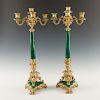 PAIR OF NEOCLASSICAL MALACHITE AND GILT AND CANDELABRAS