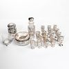 COLLECTION OF GLASS AND STERLING SILVER VESSELS