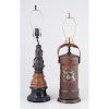 Leather Fire Bucket and Hitching Post Lamps