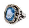 David Yurman Sterling  Diamond Blue Topaz Ring