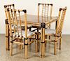 FRENCH BAMBOO TABLE AND FOUR CHAIRS BRASS DETAILS