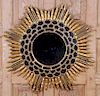 CARVED WOOD AND GLASS SUNBURST MIRROR