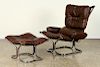  BROWN LEATHER LOUNGE CHAIR & OTTOMAN BY WESTNOFA