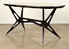 ITALIAN WOOD DINING TABLE MARBLEIZED GLASS TOP