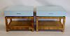 Pair Of Laminated 1 Drawer End Tables With Rattan