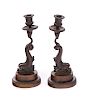 Early 1800's Bronze Dolphin Candlesticks