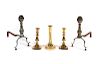 Early Brass Andirons and Candlesticks
