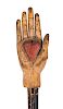 Odd Fellows Folk Art Painted and Carved Heart in the Hand Staff