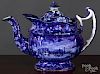 Historical Blue Staffordshire railroad teapot