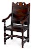 William and Mary oak wainscot armchair