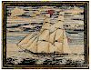 Hooked rug, with an American ship