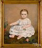 Oil on canvas portrait of child with flowers