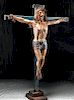 Lifesize 18th C. Spanish Colonial Painted Wood Crucifix