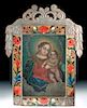 Framed 19th C. Mexican Retablo w/ Nicho - Mary & Jesus
