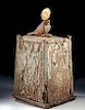 Egyptian Cedar & Painted Gesso Canopic Box w/ Ba Bird
