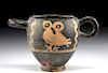 Rare Etruscan Applied Red Owl Glaux, ex-Bonhams