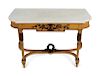 An Italian Neoclassical Style Painted and Parcel Gilt Console Table
LATE 19TH / EARLY 20TH CENTURY
having a white marble top.
Height 32 x width 48 1/2