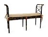 A Regency Style Black and Gilt Painted Rush Seat Window Bench