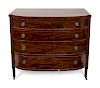A Federal Style Mahogany Bow Front Chest of Four Drawers
Height 40 x width 46 x depth 19 1/2 inches.