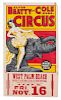 (CIRCUS) CLYDE BEATTY-COLE BROTHERS Sheet: 36 1/8 x 20 7/8 inches.