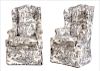 A Pair of Toile Upholstered Armchairs 
Height 51 x width 31 x depth 26 inches.