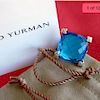 David Yurman Cushion Diamond Blue Topaz Ring Sz 6