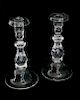 Pair of Signed Steuben Clear Glass Bell Base Candlesticks