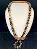 15.5mm Black Obsidian Gold Engraved Bead Necklace