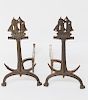 Pair of Vintage Cast Iron Anchor and Ship Andirons