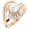 A cultured pearl and diamond 14K yellow gold ring.