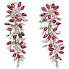 A ruby and diamond 18K white gold and palladium silver pair of earrings. 