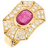 A ruby and diamond 18K yellow gold ring. 